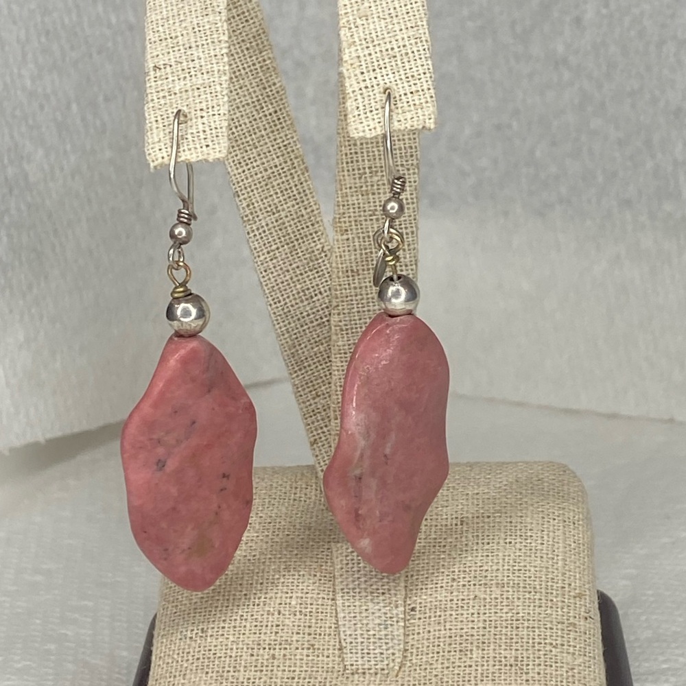 RARE Natural Rhodonite Pink Precious Stone Statement Earrings